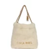 Chanel Mini 22 Bag ecru shearling with gold hardware luxury handbag